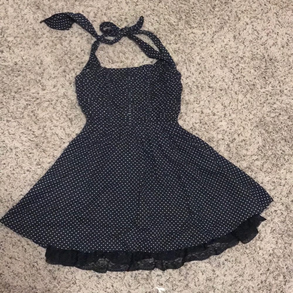 Black polka dot halter dress